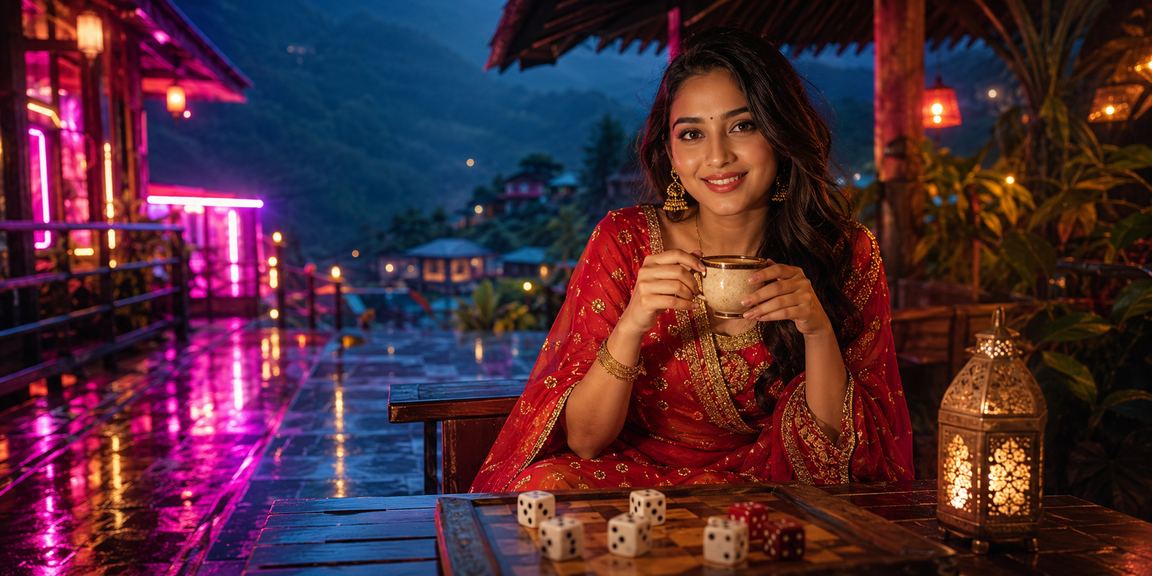 বান্দরবানে নিয়ন আলোয় ডাইস গেম উপভোগ করছেন একজন খেলোয়াড়